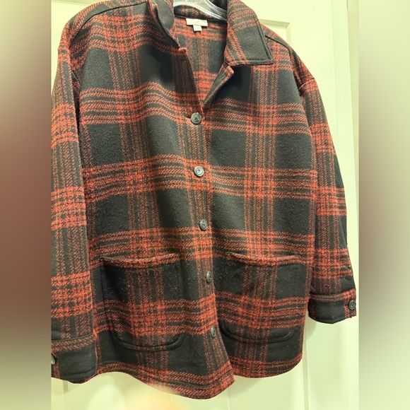 J. Jill Jackets & Blazers - J. Jill Red and Black Plaid Utility Jacket